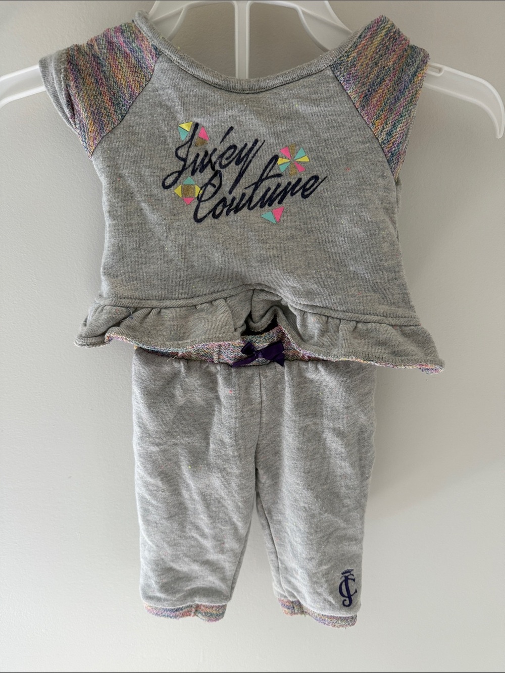 Juicy Couture Gray Girls Two-Piece Sweat Set with Multicolor Accents